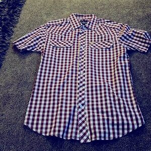 Marc Ecko Mens Cut & Sew Button Up Shirt Medium Maroon and White. S/S